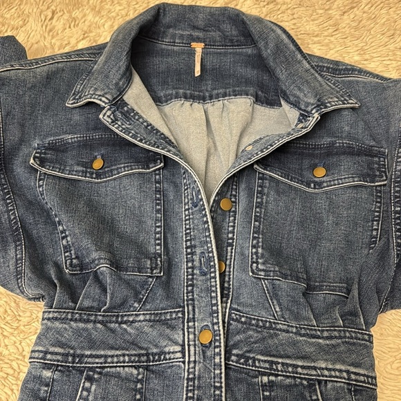 Free People Dark Wash Denim Long Sleeve Botton-Front Mini Dress  size XS - Picture 15 of 16